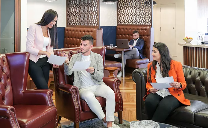 Coworking Space at Beirut Souks with people networking, collaborating, or working at dedicated desks with a luxury fit out.
